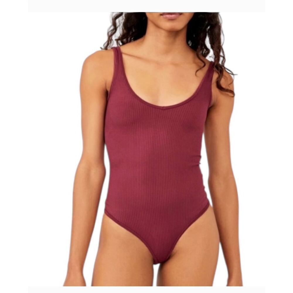 NWOT Free People Intimately Wine Red Bodysuit Ribbed ultra light sz S